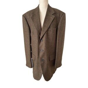 Oscar De La Renta‎ 100% Wool Tweed Blazer Jacket Brown Houndstooth Check 42R